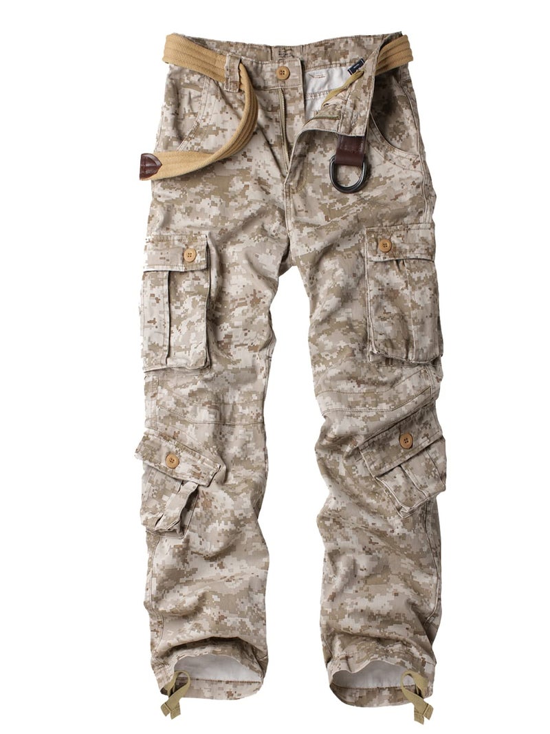 AKARMY Men's Camo Cargo Work Pants Cotton Military Army Casual Tactical Wild Combat Pants with 8 Pockets Desert 34x32 - Image 1